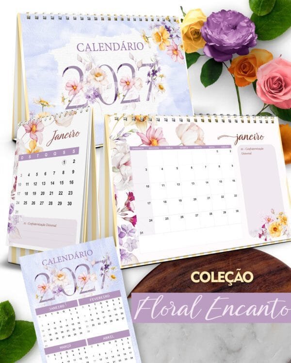 Arquivo Kit Calendários de Mesa 2027 A5 A6 e Calendário Marca Página Coleção Encanto