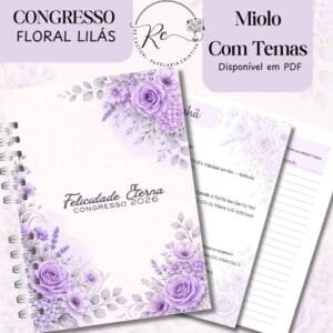 Arquivo Caderno Congresso Felicidade Eterna - Floral Lilás com tema